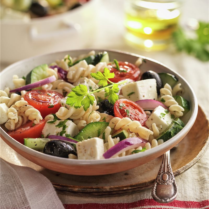 Pasta Fusilli con Pesto y Feta